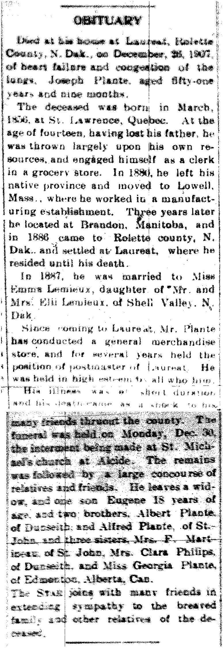 Joseph Plante Obituary Turtle Mountain Star